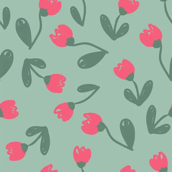 Modèle Sans Couture Été Dessiné Main Avec Des Fleurs Tulipes — Image vectorielle