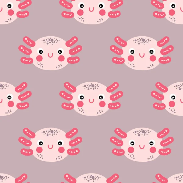 Handgezeichnete Niedliche Axolotl Gesichter Nahtlose Muster Perfekt Für Shirt Textil — Stockvektor