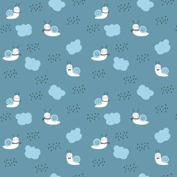 Doodle Αδιάλειπτη Μοτίβο Σαλιγκάρια Και Βροχερά Σύννεφα Ιδανικό Για Shirt — Φωτογραφία Αρχείου