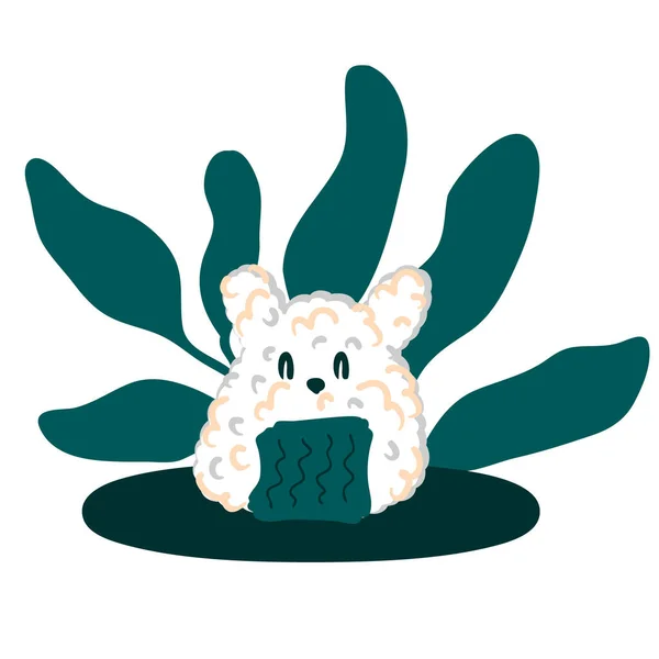 Disegnato Mano Onigiri Animalistici Con Viso Coniglietto Carino Perfetto Shirt — Vettoriale Stock