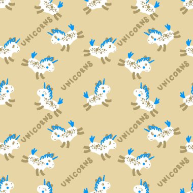 Tek boynuzlu atlar ve metinlerle çizilmiş el izi. Tişört, tekstil ve parmak izi için mükemmel. Dekor ve tasarım için karalama çizimi.