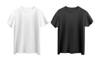 Beyaz arka plan görünümünde izole edilmiş beyaz ve siyah t-shirt 