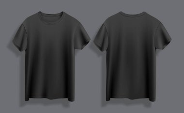 Siyah t-shirt koyu arkaplan ön ve arka görünümde izole edildi 