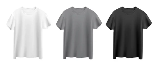 Camisetas Brancas Cinzentas Pretas Isoladas Sobre Fundo Branco — Vetor de Stock