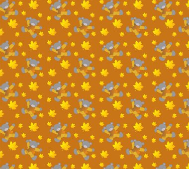   Sonbaharda oyuncak ayıların vektör içindeki çocuk çizimleri için kusursuz bir desen 