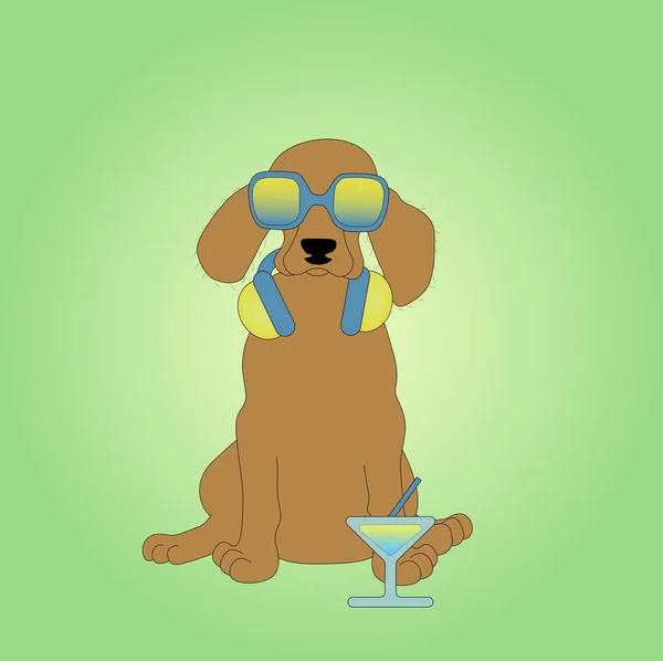 Ein Spaniel Hund Mit Sonnenbrille Und Kopfhörer Vektor Illustration Folge — Stockvektor