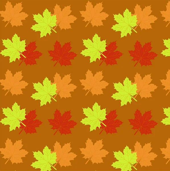   Kahverengi arkaplanda renkli akçaağaç yaprakları olan pürüzsüz bir desen 