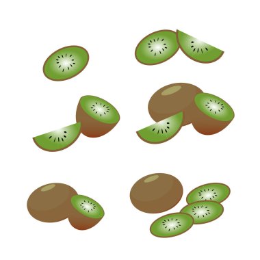 Bir kivi seti, besin çizimi, vektör, eps