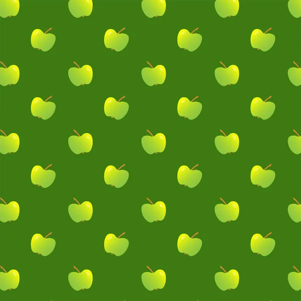 Seamless Pattern Green Apples Dark Green Background — стоковый вектор