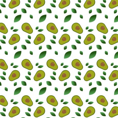   Avokado ve beyaz arkaplanda yaprakları olan kusursuz bir desen, vektör illüstrasyonu, 10 PS