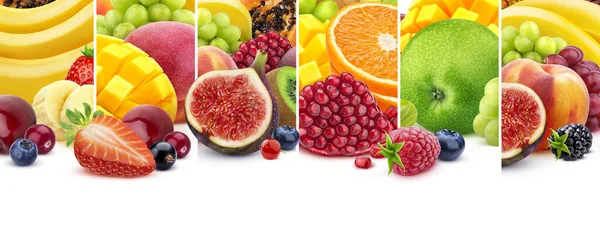 Collage alimentaire, ensemble de divers fruits et baies — Photo