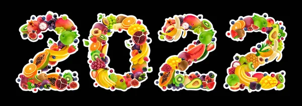 Feliz Ano Novo 2022 Número Etiqueta Feita Frutas Bagas Design — Fotografia de Stock