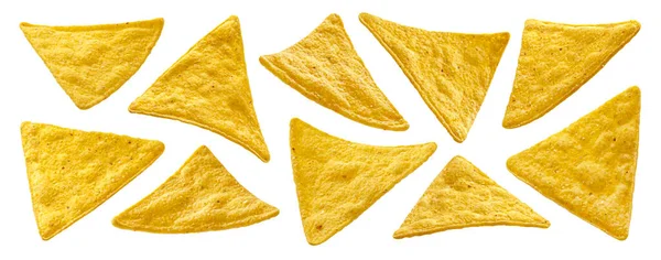 Corn chips, mexican nachos isolated on white background — Fotografia de Stock