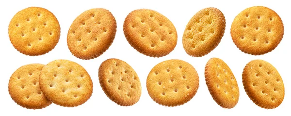 Round crackers isolated on white background — Fotografia de Stock