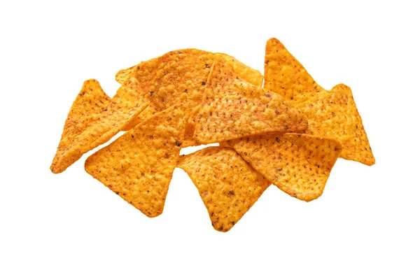 Chips de maíz, nachos mexicanos calientes aislados sobre fondo blanco —  Fotos de Stock