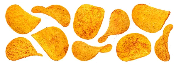 Würzige Kartoffelchips isoliert auf weißem Hintergrund — Stockfoto