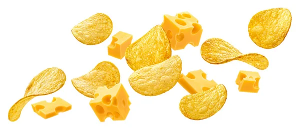 Potato chips met kaas geïsoleerd op witte achtergrond — Stockfoto