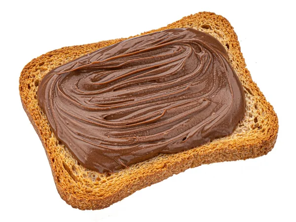 Pão rusk com creme de chocolate isolado em branco — Fotografia de Stock
