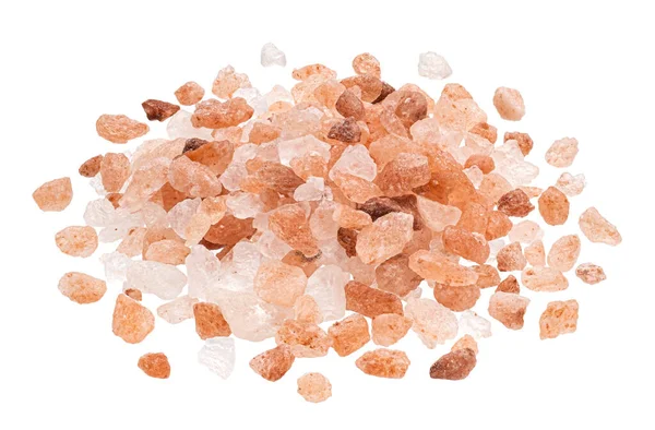 白色背景上分离的粉红色海玛拉盐堆 — 图库照片