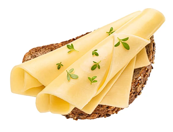 Gouda-Käsescheiben auf Brot, von oben — Stockfoto