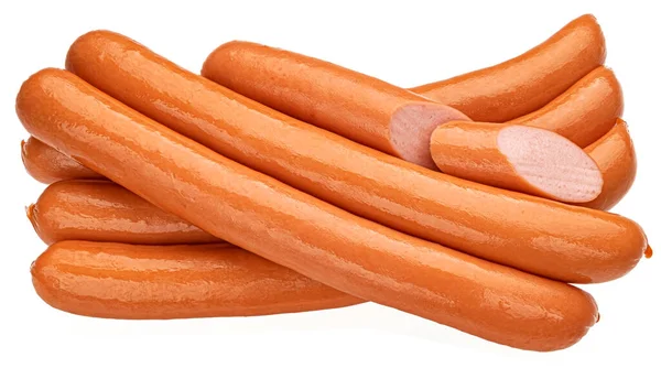 Kiełbasa hot dogowa izolowana na białym tle, pełna głębia ostrości — Zdjęcie stockowe