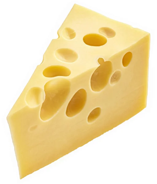 하얀 배경에 분리 된 스위스 치즈 삼각형 — 스톡 사진