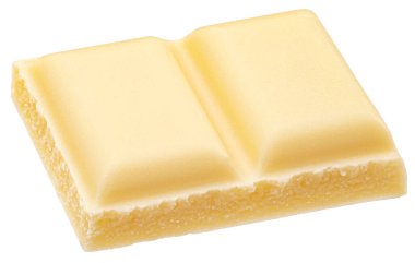 Beyaz arka planda izole edilmiş beyaz çikolata, tam derinlik