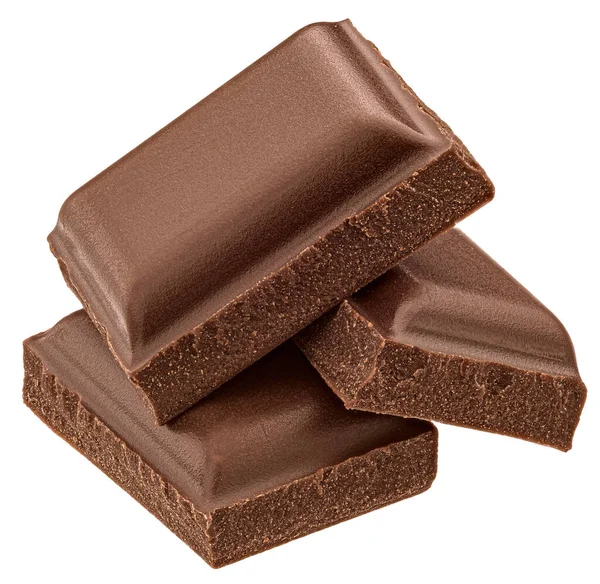 Kawałki czekolady mlecznej izolowane na białym tle — Zdjęcie stockowe