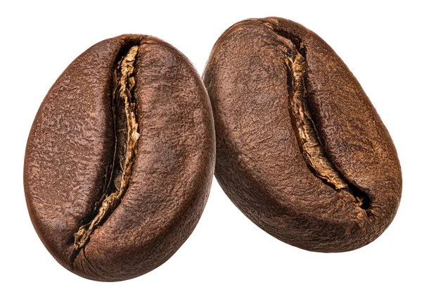 Dois grãos de café torrados isolados em fundo branco — Fotografia de Stock