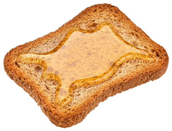 Pão rusk com xarope de bordo isolado no fundo branco — Fotografia de Stock