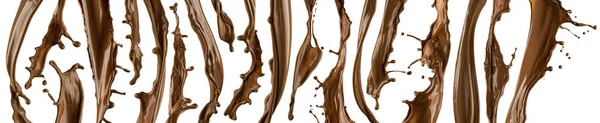 Salpicaduras de chocolate y olas aisladas sobre fondo blanco — Foto de Stock