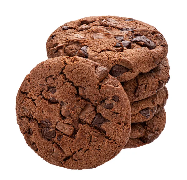 Stack Chocolate Cookies Isolated White Background Full Depth Field — Stock Photo, Image