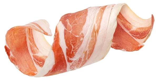 Bacon Szalag Tekercs Sertés Szegyhús Szelet Elszigetelt Fehér Alapon Teljes — Stock Fotó