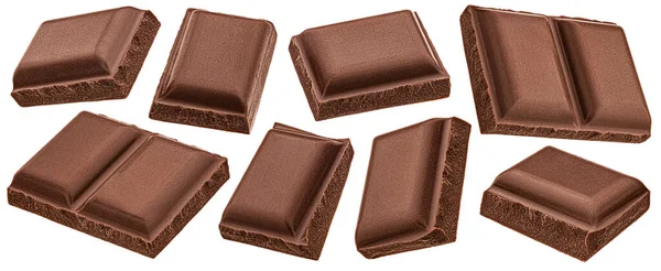 Milchschokoladenstücke Isoliert Auf Weißem Hintergrund Volle Schärfentiefe — Stockfoto