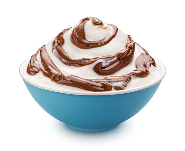Înghețată Topping Ciocolată Iaurt Congelat Ciocolată Izolată Fundal Alb Adâncime — Fotografie, imagine de stoc