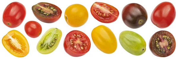 Tomates Cherry Coloridos Aislados Sobre Fondo Blanco Diferentes Tipos Tomates — Foto de Stock