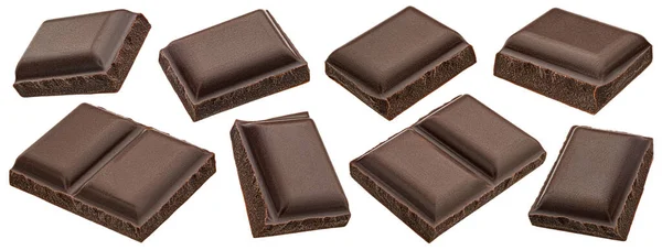 Donkere Chocolade Stukken Geïsoleerd Witte Achtergrond Met Clipping Pad — Stockfoto