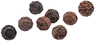 Düşen siyah biber kırpma yolu ile beyaz arkaplanda izole