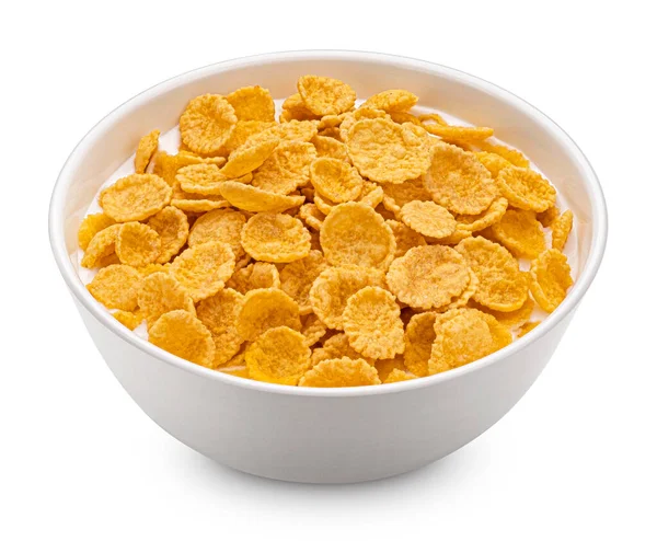 Cornflakes Mit Milch Isoliert Auf Weißem Hintergrund Volle Schärfentiefe — Stockfoto