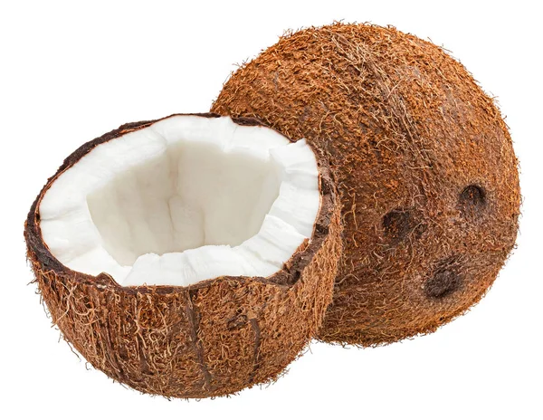 Kokosový Ořech Izolovaný Bílém Pozadí Oříznutou Dráhou Plná Hloubka Pole — Stock fotografie