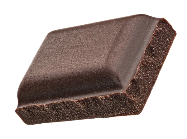 Pièce Barre Chocolat Noir Isolée Sur Fond Blanc Pleine Profondeur — Photo