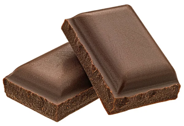 Mléčná Čokoláda Kousky Izolované Bílém Pozadí Plná Hloubka Pole — Stock fotografie