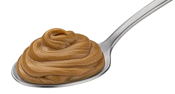 Erdnussbutter Löffel Isoliert Auf Weißem Hintergrund Mit Clipping Pfad — Stockfoto