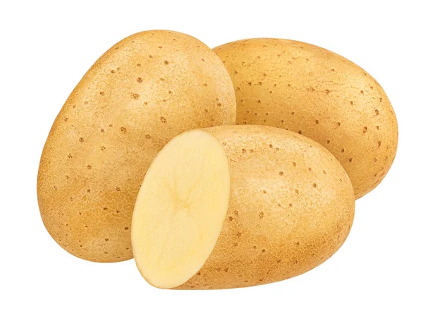 Kartoffel Ganz Und Scheiben Geschnitten Isoliert Auf Weißem Hintergrund Mit — Stockfoto
