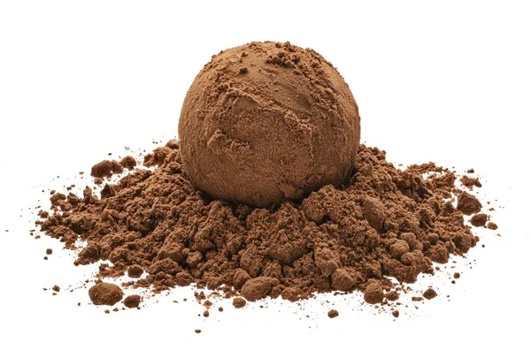 Söt Tryffel Rund Choklad Godis Med Kakao Pulver Isolerad Vit — Stockfoto