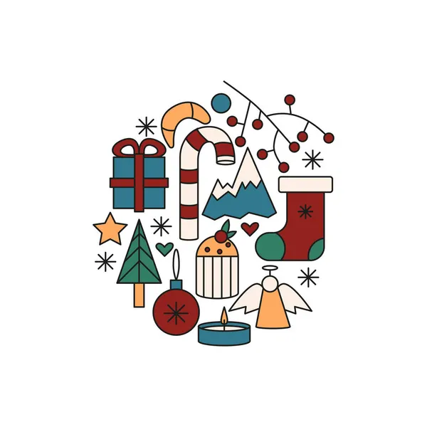 Natale Capodanno Concetto Elemento Scarabocchio Disegnato Mano Natale Forma Cerchio — Vettoriale Stock