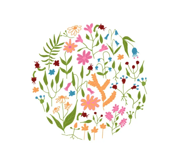 Fleurs Abstraites Printemps Dessinées Main Doodle Cercle Composition — Image vectorielle