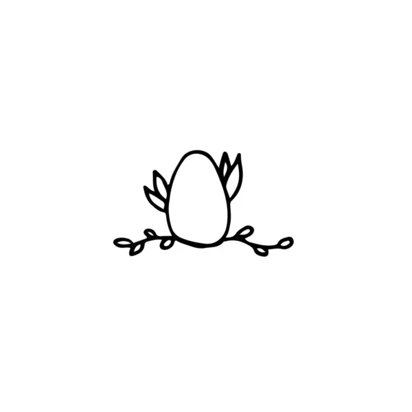 Χειροποίητο Περίγραμμα Για Πάσχα Διακοσμημένο Πασχαλινό Αυγό Λουλούδια Και Φύλλα — Διανυσματικό Αρχείο
