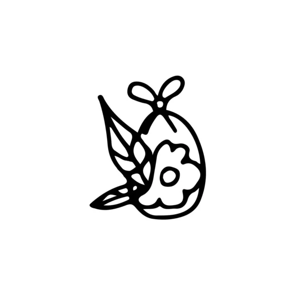 Ручной Рисунок Элемента Контура Пасху Украшенные Пасхальное Яйцо Лентой Цветок Лицензионные Стоковые Иллюстрации