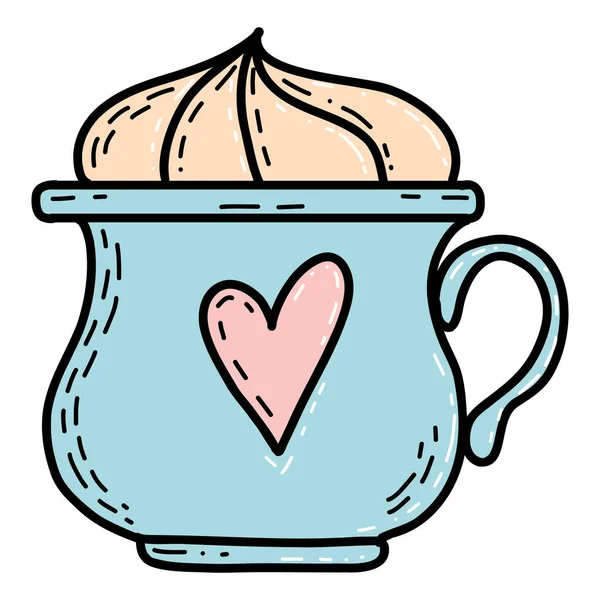 Carino illustrazione tazza di caffè cartone animato con un cuore divertente per San Valentino — Vettoriale Stock